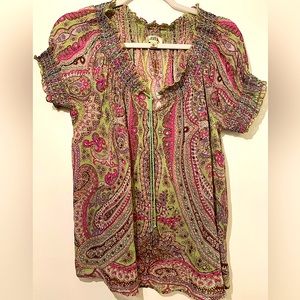 Bila ~ Very Pretty Embellished Paisley Top Beaded Tie Boho Style L